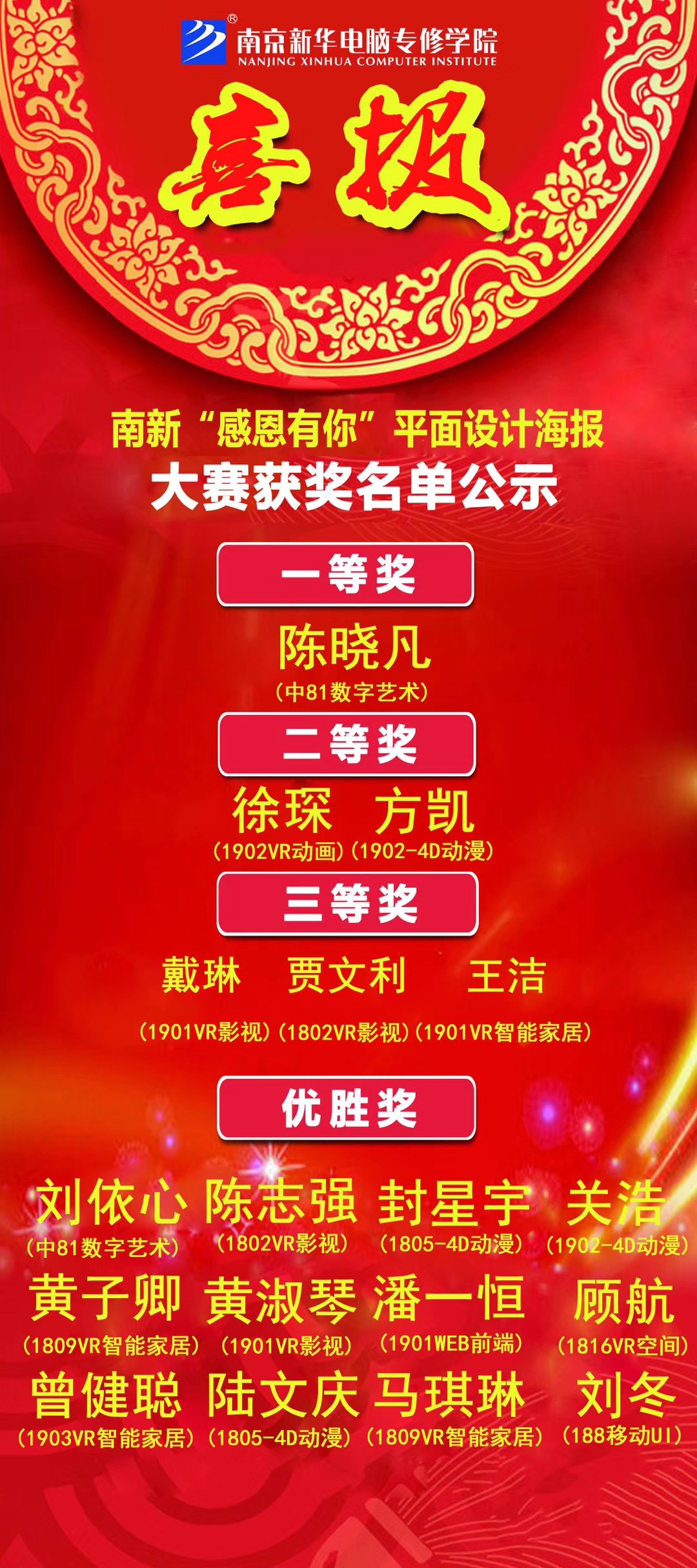 咻！前方為您發(fā)來南京新華“感恩有你”平面海報(bào)設(shè)計(jì)大賽的獲獎捷報(bào)啦！
